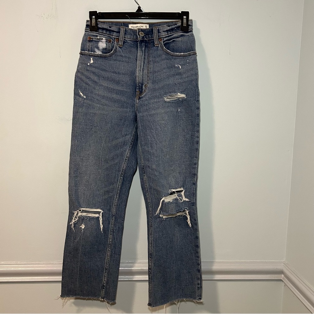 Abercrombie & Fitch The Ankle Straight Ultra High Rise Ripped Blue Jeans Size 0